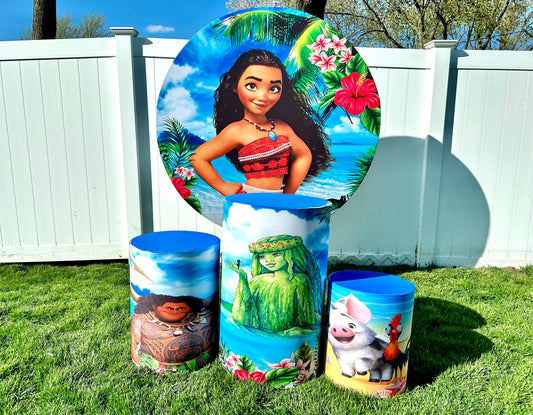 Moana Cylinder & Round Backdrop Decorations Rental