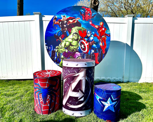 Avengers Cylinder & Round Backdrop Decorations Rental