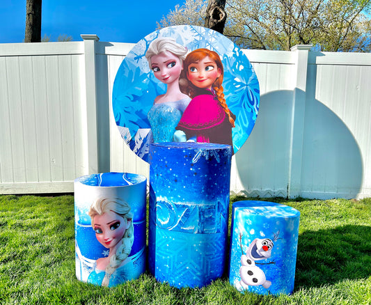 Frozen Cylinder & Round Backdrop Decorations Rental